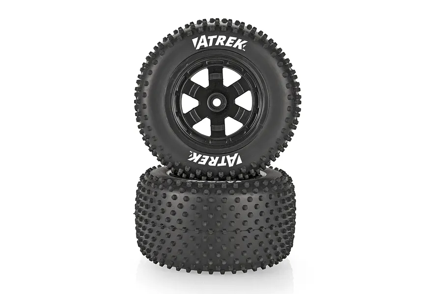 Atrek 2.3&amp;quot; Wildfire Pro Knobby Rear Tyres on Black 6 Spoke Rims - Glued Wheels 2Pcs image 139118